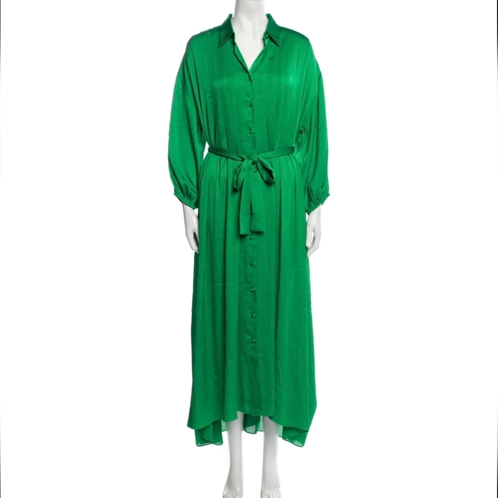 MISA Elise Shirt Dress Maxi Button Down Belted Relaxed Fit Pockets XS-M NWT